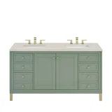Chicago 60" Double Vanity, Smokey Celadon, w/ 3 CM Siberian Silestone Top w/FreePower Wireless Charger