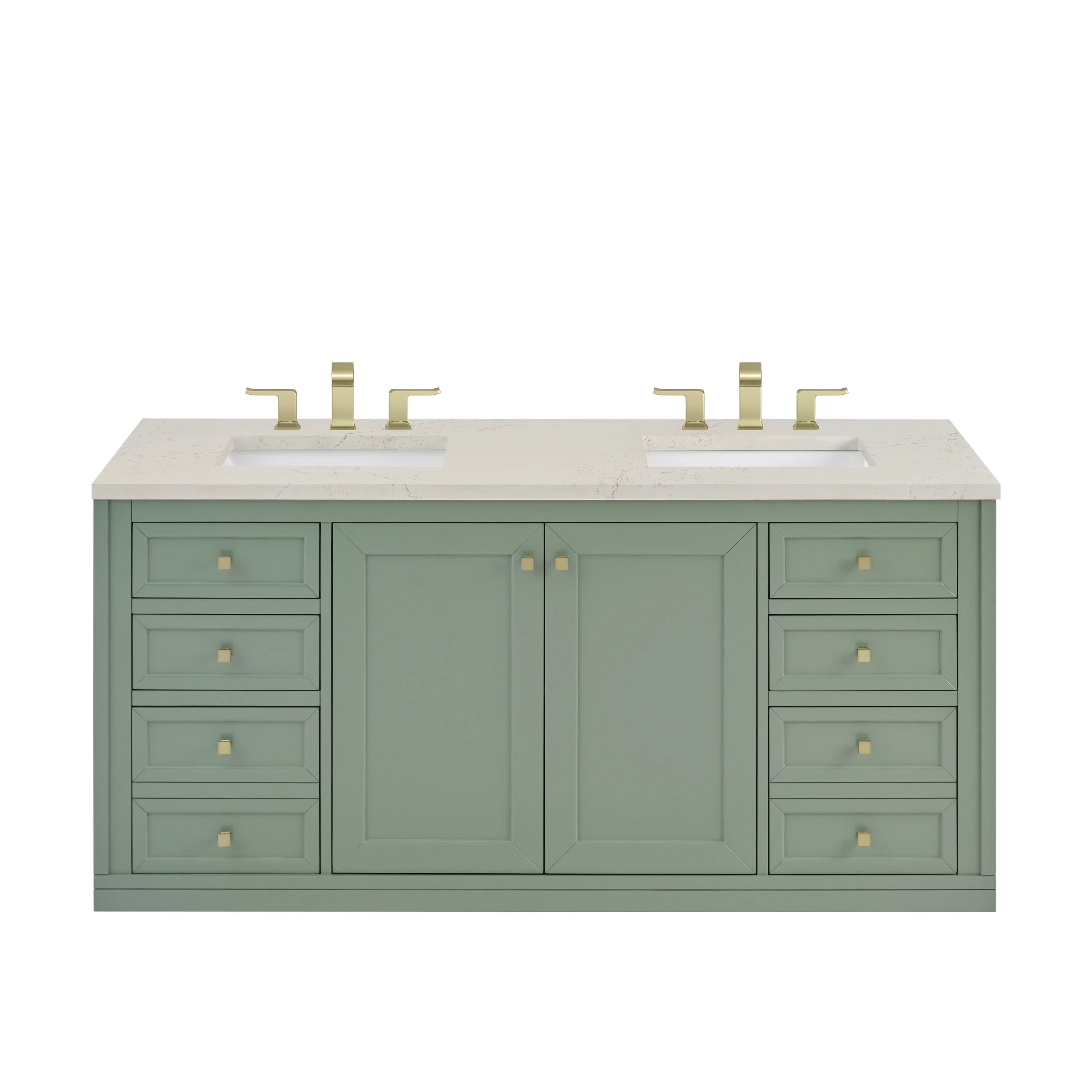 Chicago 60" Double Vanity, Smokey Celadon, w/ 3 CM Siberian Silestone Top w/FreePower Wireless Charger