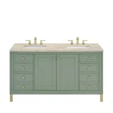 Chicago 60" Double Vanity, Smokey Celadon, w/ 3 CM Tajnar Eclos Top w/FreePower Wireless Charger