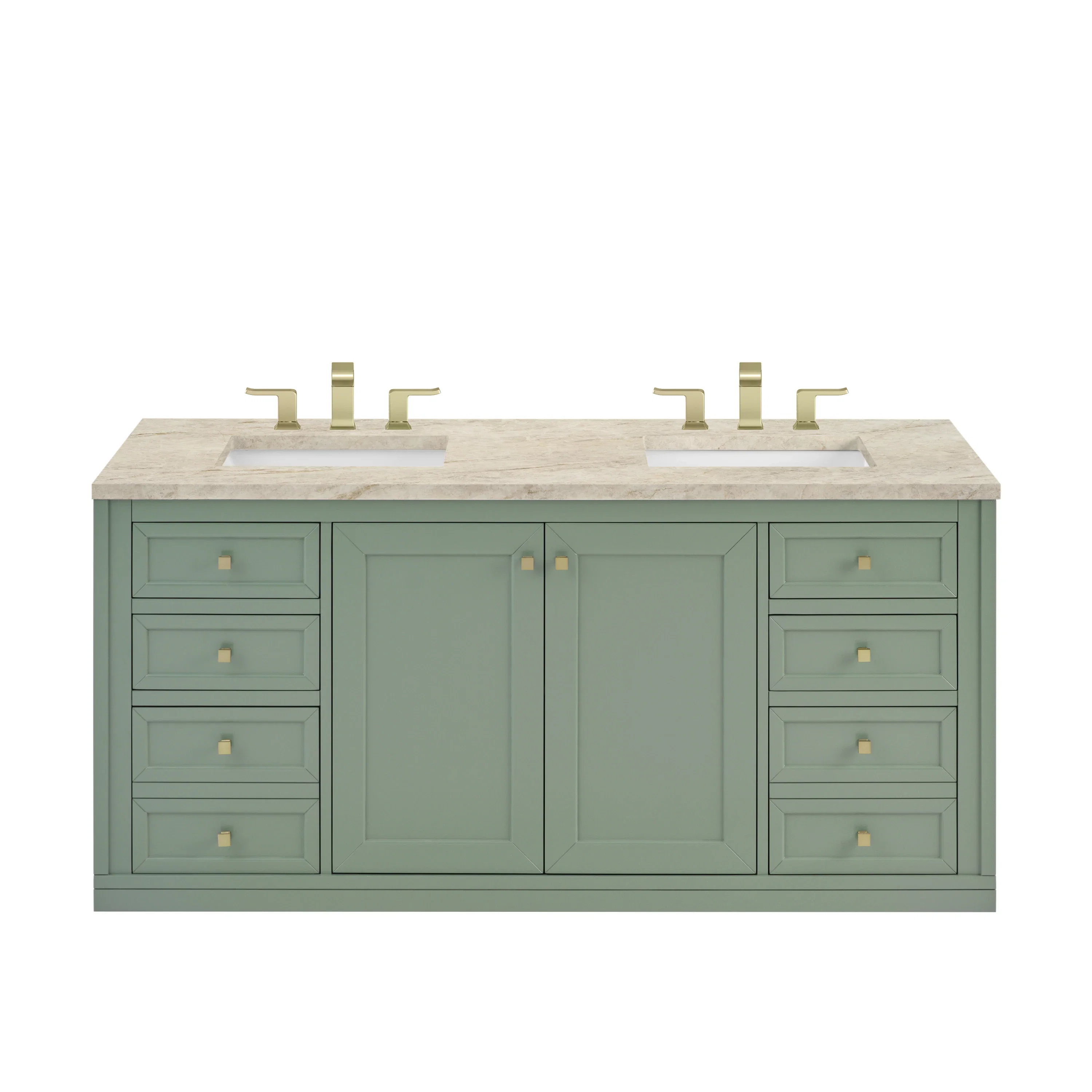 Chicago 60" Double Vanity, Smokey Celadon, w/ 3 CM Tajnar Eclos Top w/FreePower Wireless Charger