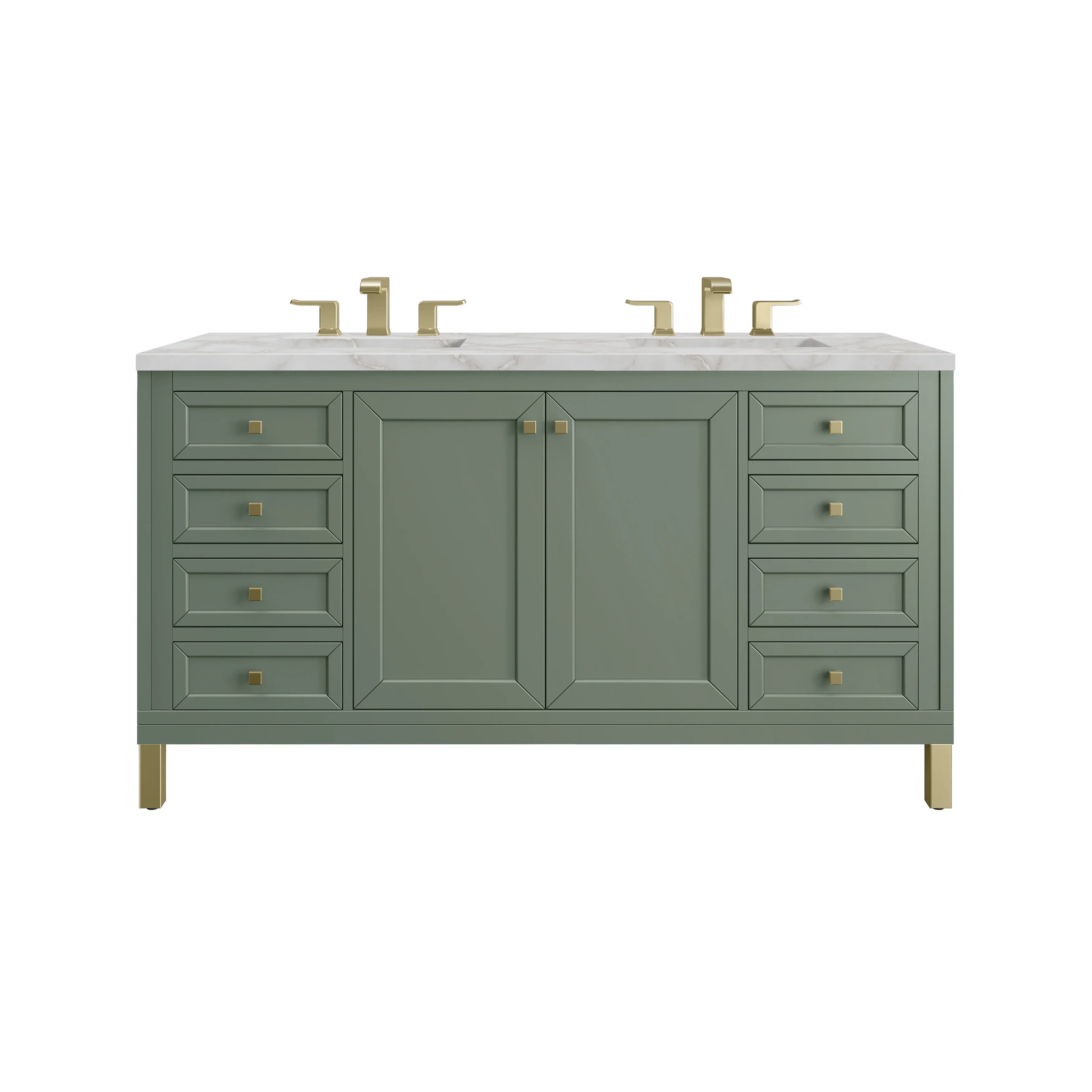 Chicago 60" Double Vanity, Smokey Celadon, w/ 3 CM Victorian Silver Silestone® Top w/FreePower Wireless Charger