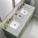 Chicago 60" Double Vanity, Smokey Celadon, w/ 3 CM Victorian Silver Silestone® Top w/FreePower Wireless Charger