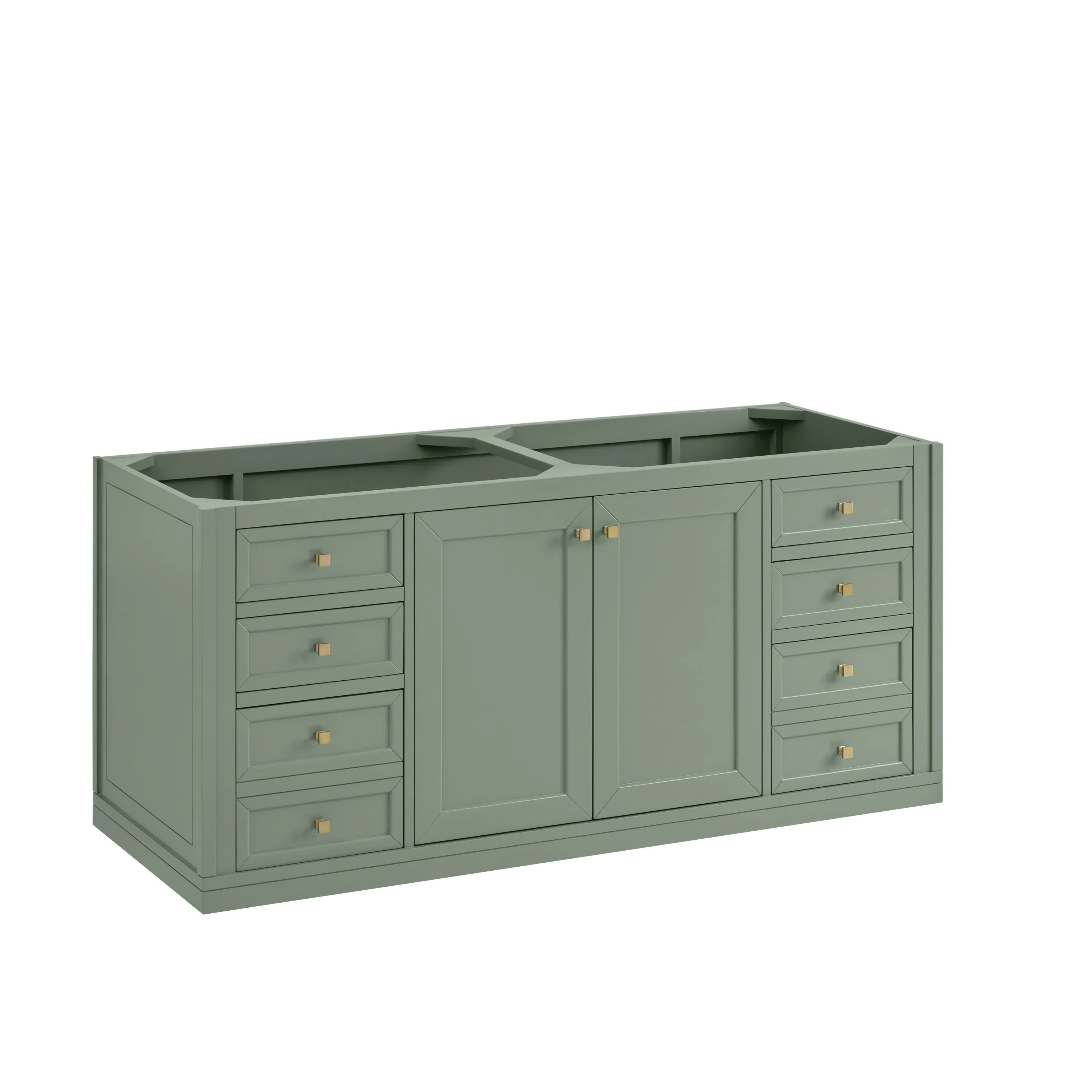 Chicago 60" Double Vanity, Smokey Celadon, w/ 3 CM Victorian Silver Silestone® Top w/FreePower Wireless Charger