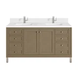 Chicago 60" Double Vanity, Walnut Whisper, w/ Single Hole 3CM White Zeus Silestone® Top & Backsplash