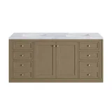 Chicago 60" Double Vanity, Walnut Whisper, w/ 3 CM Carrara Marble Top