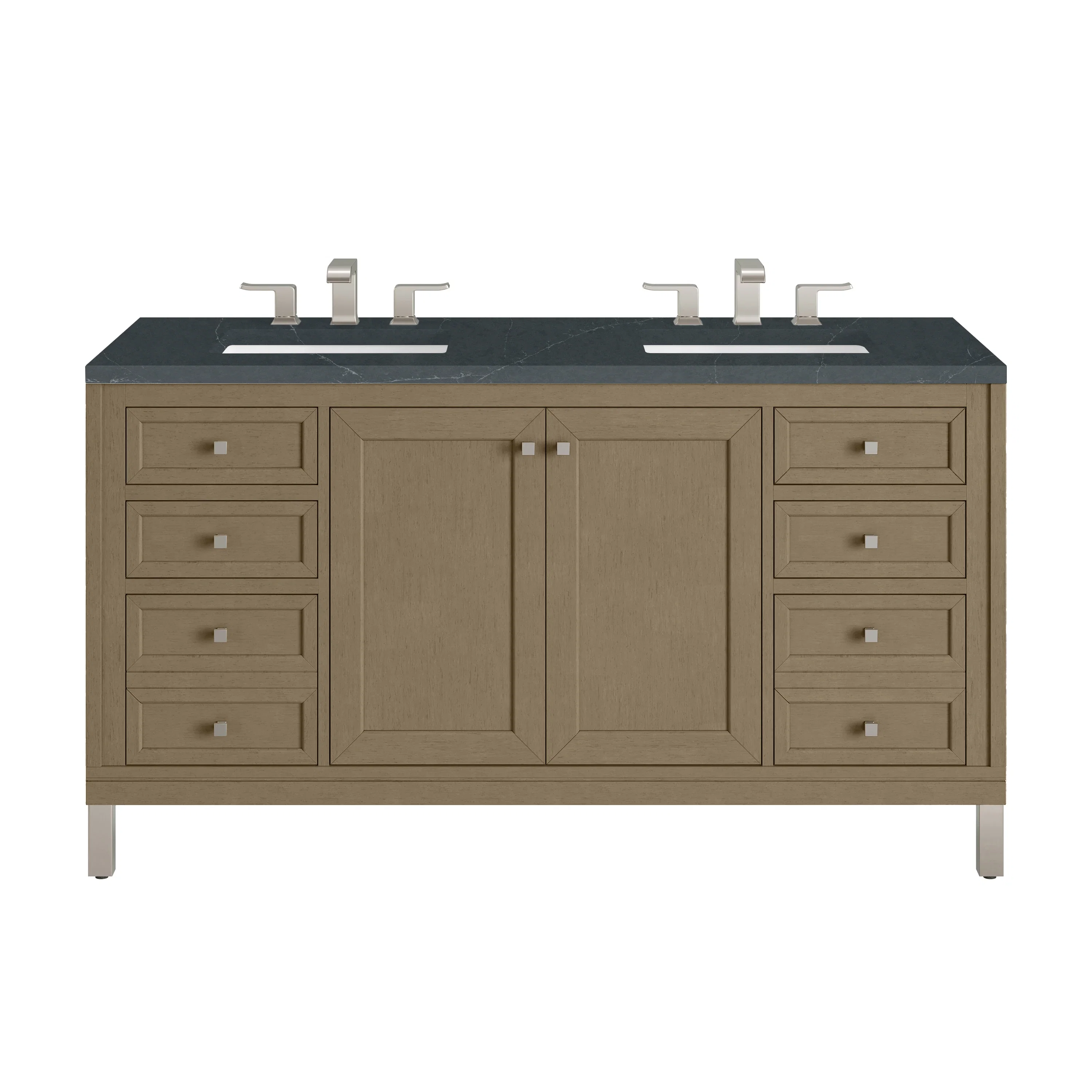 Chicago 60" Double Vanity, Walnut Whisper, w/ 3 CM Charcoal Soapstone Silestone® Top