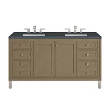 Chicago 60" Double Vanity, Walnut Whisper, w/ 3 CM Charcoal Soapstone Silestone® Top