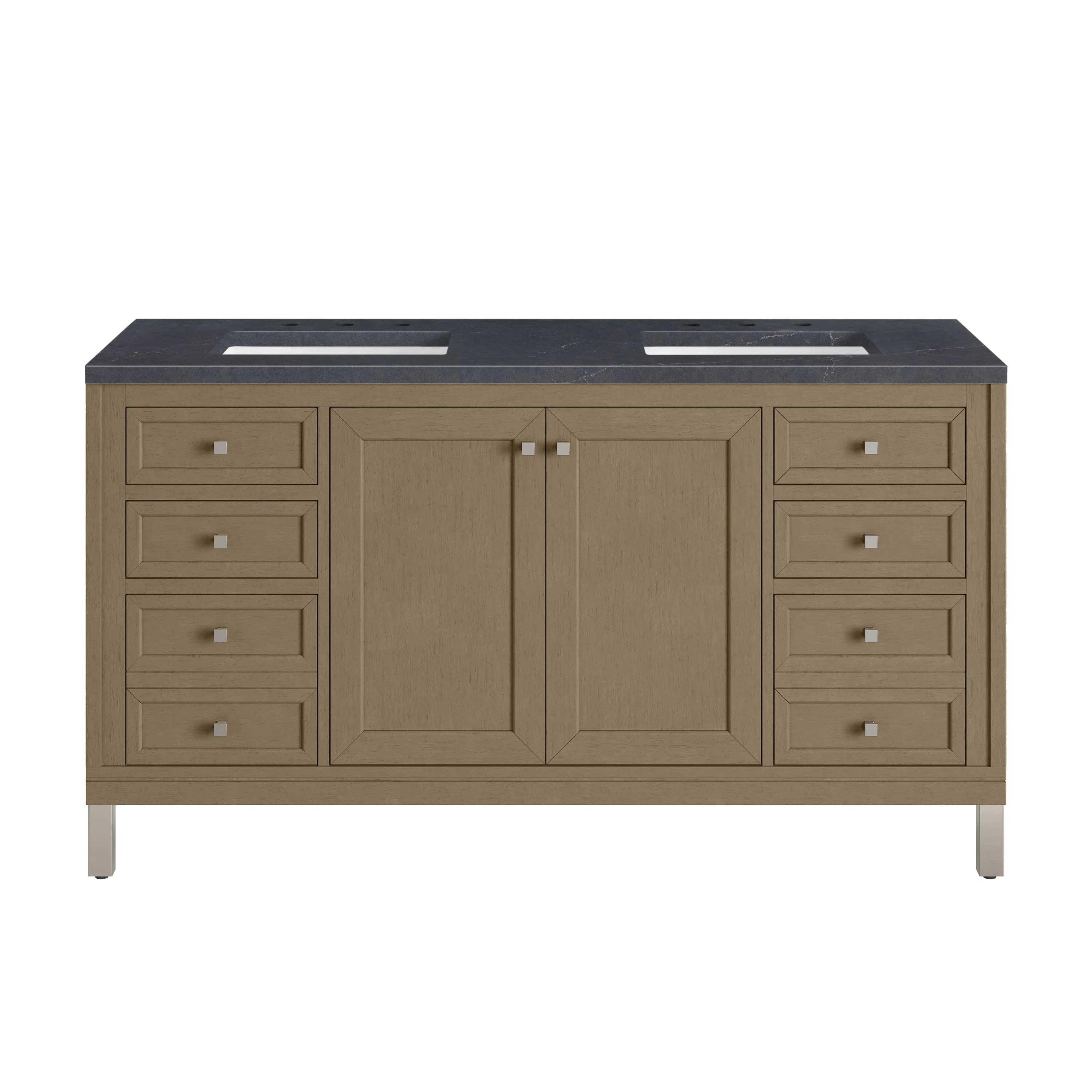 Chicago 60" Double Vanity, Walnut Whisper, w/ 3 CM Charcoal Soapstone Silestone® Top