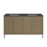 Chicago 60" Double Vanity, Walnut Whisper, w/ 3 CM Charcoal Soapstone Silestone® Top