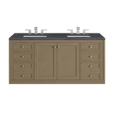 Chicago 60" Double Vanity, Walnut Whisper, w/ 3 CM Charcoal Soapstone Silestone® Top