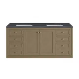 Chicago 60" Double Vanity, Walnut Whisper, w/ 3 CM Charcoal Soapstone Silestone® Top