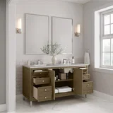 Chicago 60" Double Vanity, Walnut Whisper, w/ 3 CM Eternal Jasmine Pearl Silestone® Top