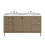 Chicago 60" Double Vanity, Walnut Whisper, w/ 3 CM Ethereal Noctis Silestone® Top