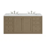 Chicago 60" Double Vanity, Walnut Whisper, w/ 3 CM Ethereal Noctis Silestone® Top