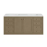 Chicago 60" Double Vanity, Walnut Whisper, w/ 3 CM Ethereal Noctis Silestone® Top
