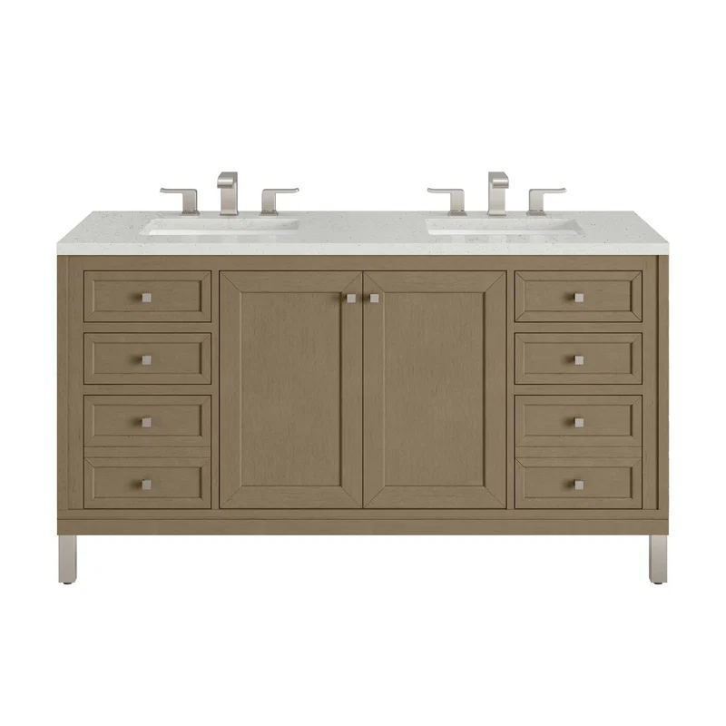 Chicago 60" Double Vanity, Walnut Whisper, w/ 3 CM Lime Delight Silestone® Top