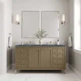Chicago 60" Double Vanity, Walnut Whisper, w/ 3 CM Parisien Bleu Silestone® Top