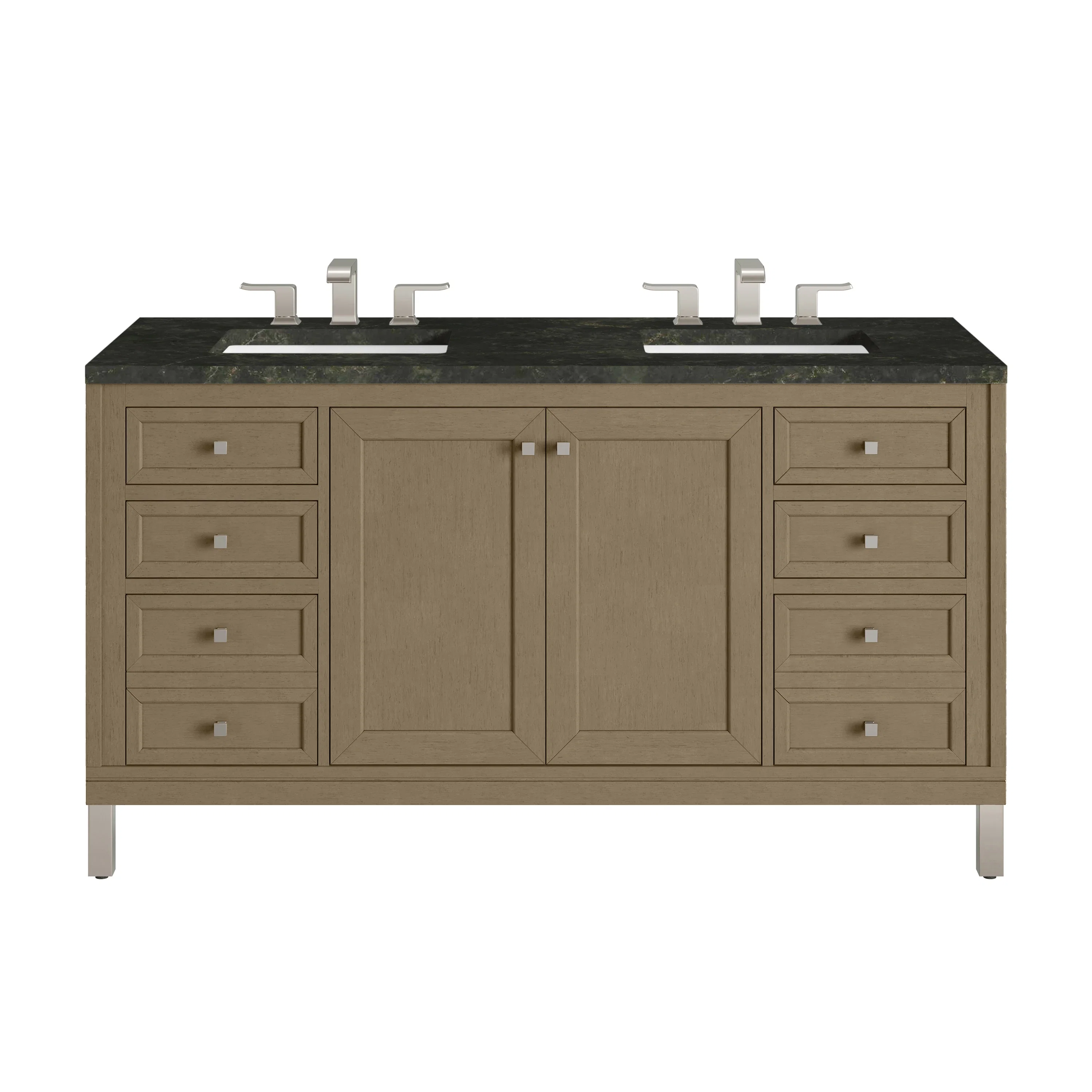 Chicago 60" Double Vanity, Walnut Whisper, w/ 3 CM Phantome Eclos Top