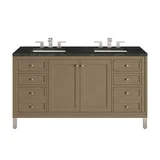 Chicago 60" Double Vanity, Walnut Whisper, w/ 3 CM Phantome Eclos Top