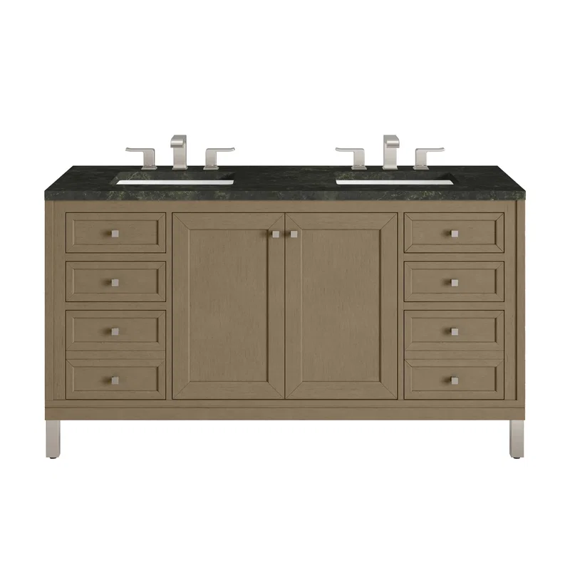 Chicago 60" Double Vanity, Walnut Whisper, w/ 3 CM Phantome Eclos Top