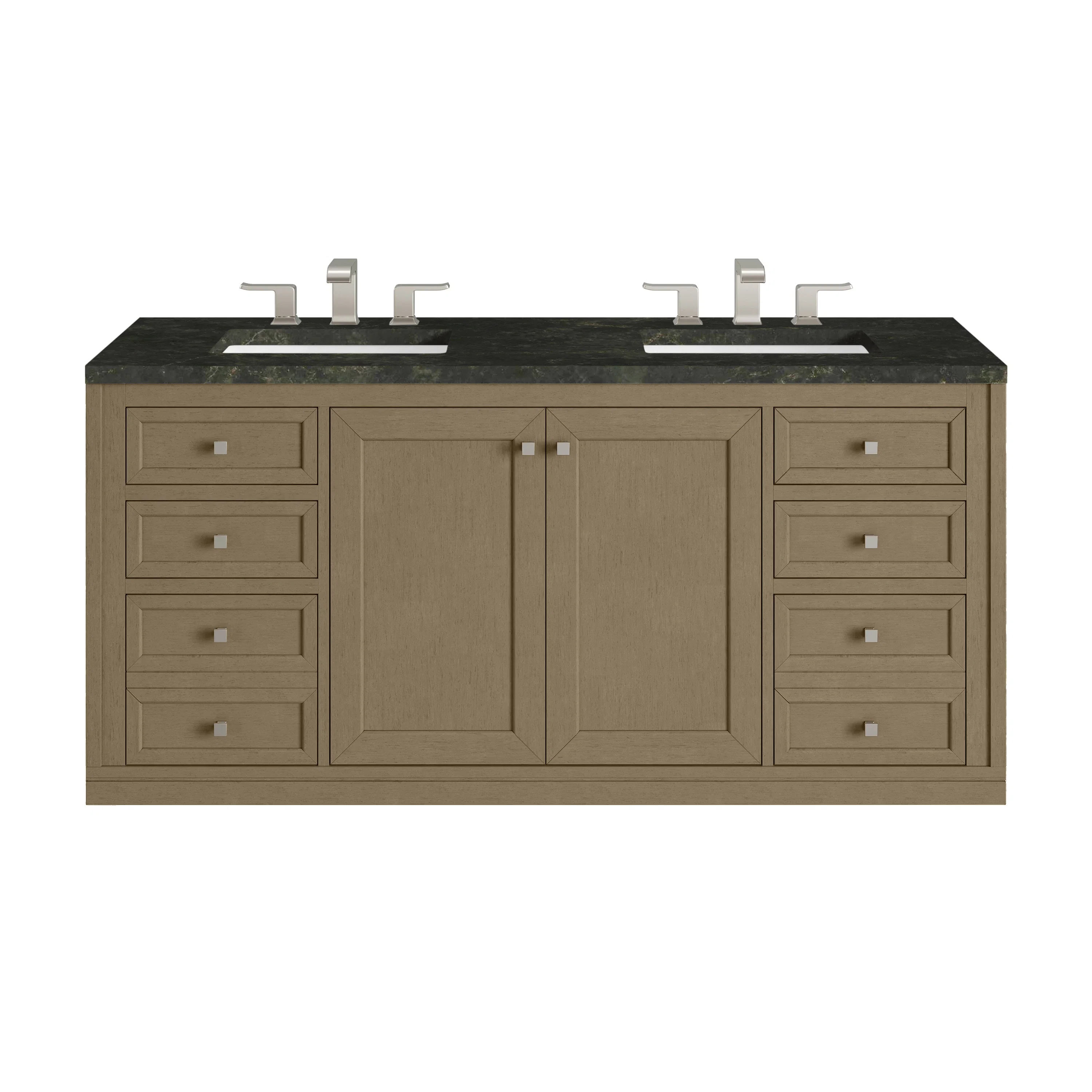 Chicago 60" Double Vanity, Walnut Whisper, w/ 3 CM Phantome Eclos Top