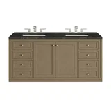 Chicago 60" Double Vanity, Walnut Whisper, w/ 3 CM Phantome Eclos Top