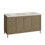 Chicago 60" Double Vanity, Walnut Whisper, w/ 3 CM Siberian Silestone Top