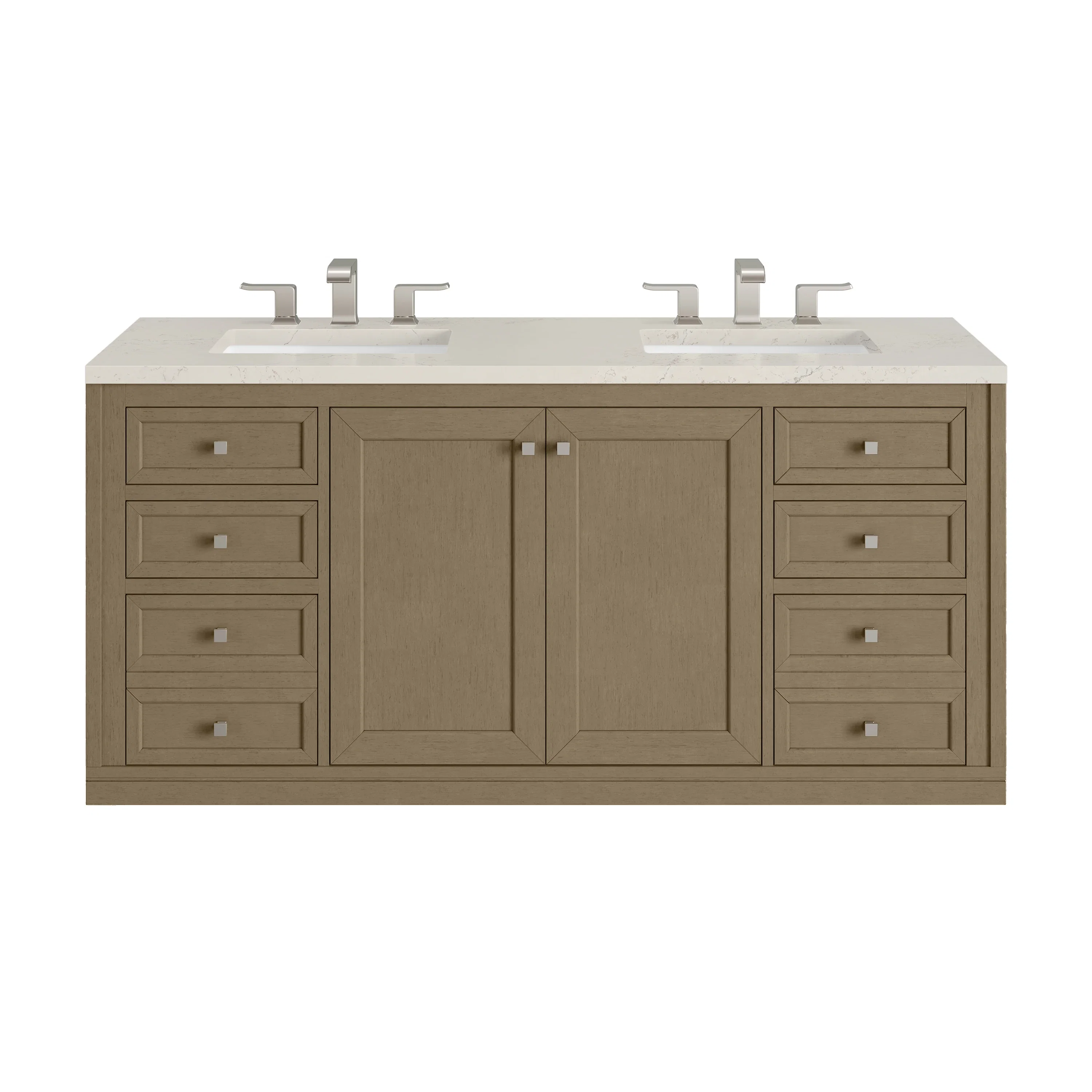Chicago 60" Double Vanity, Walnut Whisper, w/ 3 CM Siberian Silestone Top