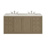 Chicago 60" Double Vanity, Walnut Whisper, w/ 3 CM Siberian Silestone Top