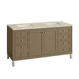 Chicago 60" Double Vanity, Walnut Whisper, w/ 3 CM Tajnar Eclos Top