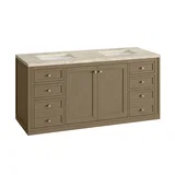 Chicago 60" Double Vanity, Walnut Whisper, w/ 3 CM Tajnar Eclos Top