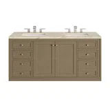 Chicago 60" Double Vanity, Walnut Whisper, w/ 3 CM Tajnar Eclos Top