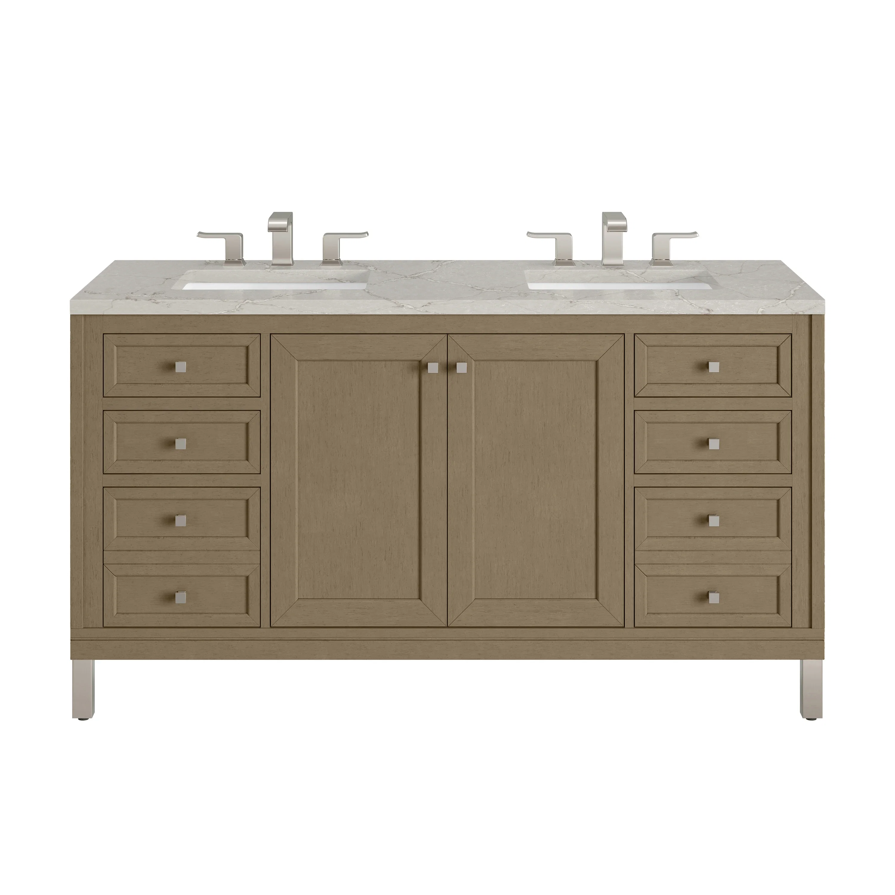 Chicago 60" Double Vanity, Walnut Whisper, w/ 3 CM Victorian Silver Silestone® Top