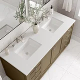Chicago 60" Double Vanity, Walnut Whisper, w/ 3 CM White Zeus Silestone® Top