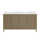 Chicago 60" Double Vanity, Walnut Whisper, w/ 3 CM White Zeus Silestone® Top