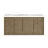 Chicago 60" Double Vanity, Walnut Whisper, w/ 3 CM White Zeus Silestone® Top