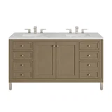 Chicago 60" Double Vanity, Walnut Whisper, w/ 3 CM Eternal Jasmine Pearl Silestone® Top w/FreePower Wireless Charger