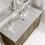 Chicago 60" Double Vanity, Walnut Whisper, w/ 3 CM Eternal Jasmine Pearl Silestone® Top w/FreePower Wireless Charger
