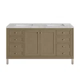 Chicago 60" Double Vanity, Walnut Whisper, w/ 3 CM Eternal Jasmine Pearl Silestone® Top w/FreePower Wireless Charger
