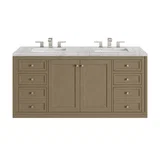 Chicago 60" Double Vanity, Walnut Whisper, w/ 3 CM Eternal Jasmine Pearl Silestone® Top w/FreePower Wireless Charger