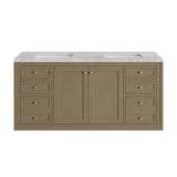 Chicago 60" Double Vanity, Walnut Whisper, w/ 3 CM Eternal Jasmine Pearl Silestone® Top w/FreePower Wireless Charger