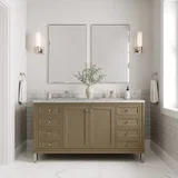 Chicago 60" Double Vanity, Walnut Whisper, w/ 3 CM Eternal Jasmine Pearl Silestone® Top w/FreePower Wireless Charger