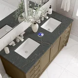 Chicago 60" Double Vanity, Walnut Whisper, w/ 3 CM Parisien Bleu Silestone® Top w/FreePower Wireless Charger