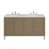 Chicago 60" Double Vanity, Walnut Whisper, w/ 3 CM Siberian Silestone Top w/FreePower Wireless Charger