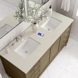 Chicago 60" Double Vanity, Walnut Whisper, w/ 3 CM Siberian Silestone Top w/FreePower Wireless Charger