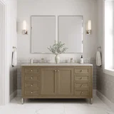 Chicago 60" Double Vanity, Walnut Whisper, w/ 3 CM Siberian Silestone Top w/FreePower Wireless Charger