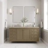 Chicago 60" Double Vanity, Walnut Whisper, w/ 3 CM Tajnar Eclos Top w/FreePower Wireless Charger