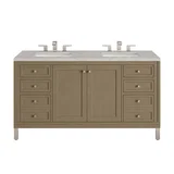Chicago 60" Double Vanity, Walnut Whisper, w/ 3 CM Victorian Silver Silestone® Top w/FreePower Wireless Charger