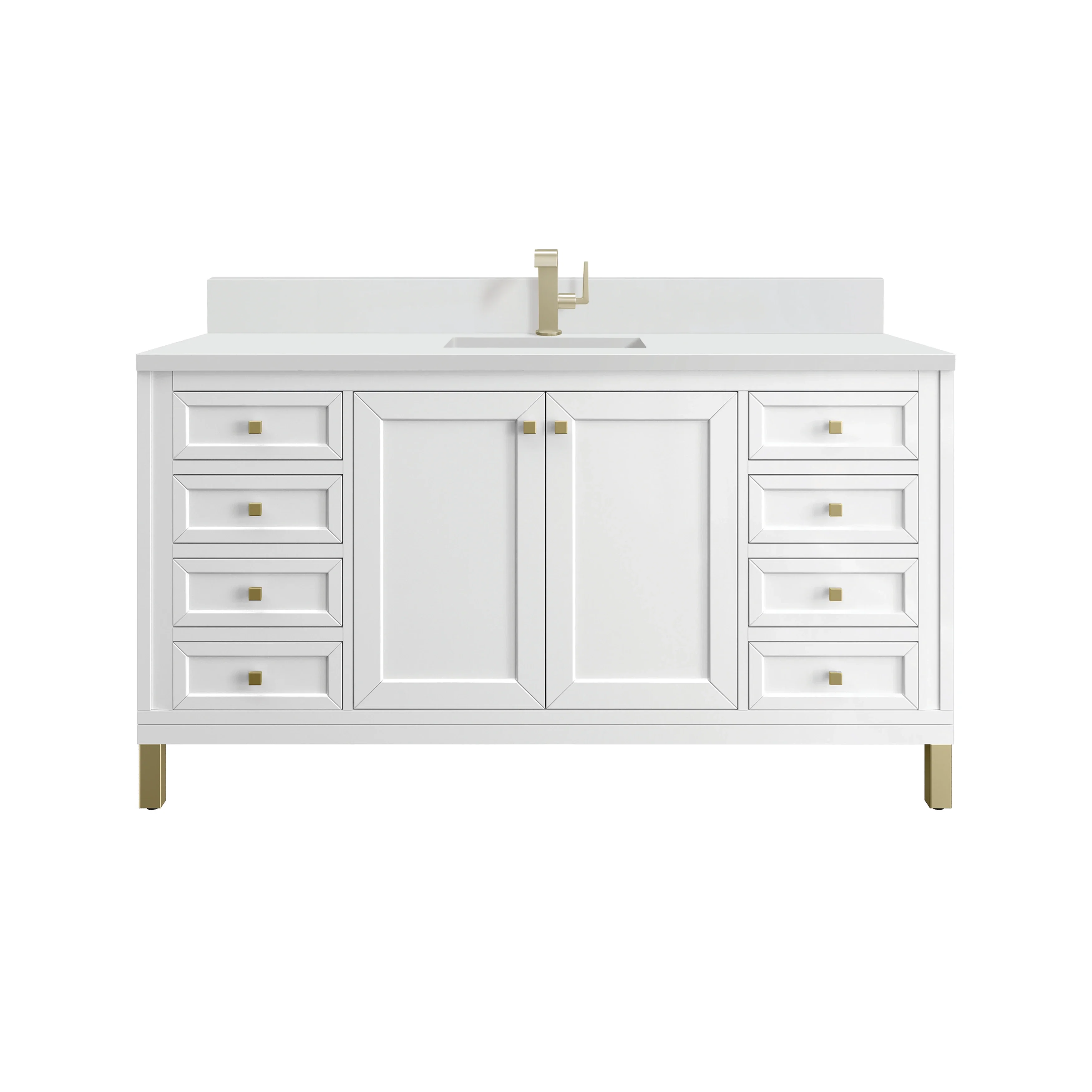 Chicago 60" Single Vanity, Glossy White, w/ Single Hole 3CM White Zeus Silestone® Top & Backsplash