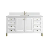 Chicago 60" Single Vanity, Glossy White, w/ Single Hole 3CM White Zeus Silestone® Top & Backsplash